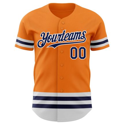 Custom Name and Number Authentic Baseball Jersey - Personalized Bay Orange Navy-White Line Personalized Bay Orange Navy-White
