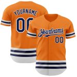 Personalized Orange Navy-White Line Baseball Jersey for Men and Women Personalized Bay Orange Navy-White Line Baseball Jersey