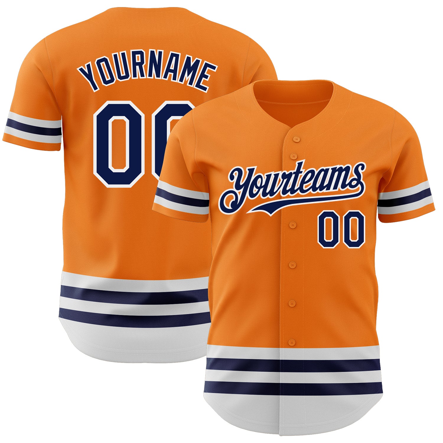 Personalized Orange Navy-White Line Baseball Jersey for Men and Women Personalized Bay Orange Navy-White Line Baseball Jersey