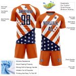 Personalized Vintage American Flag Soccer Uniform Jersey - Bay Orange Navy-White Design Personalized Bay Orange Navy-White