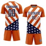 Personalized Vintage American Flag Soccer Uniform Jersey - Bay Orange Navy-White Design Personalized Bay Orange Navy-White