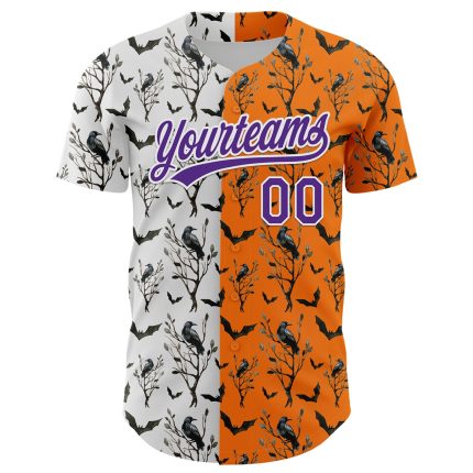 Personalized Halloween Baseball Jersey with Bay Orange Purple-White 3D Pattern Personalized Bay Orange Purple-White 3D Pattern