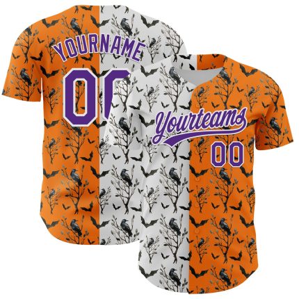 Personalized Halloween Baseball Jersey with Bay Orange Purple-White 3D Pattern Personalized Bay Orange Purple-White 3D Pattern