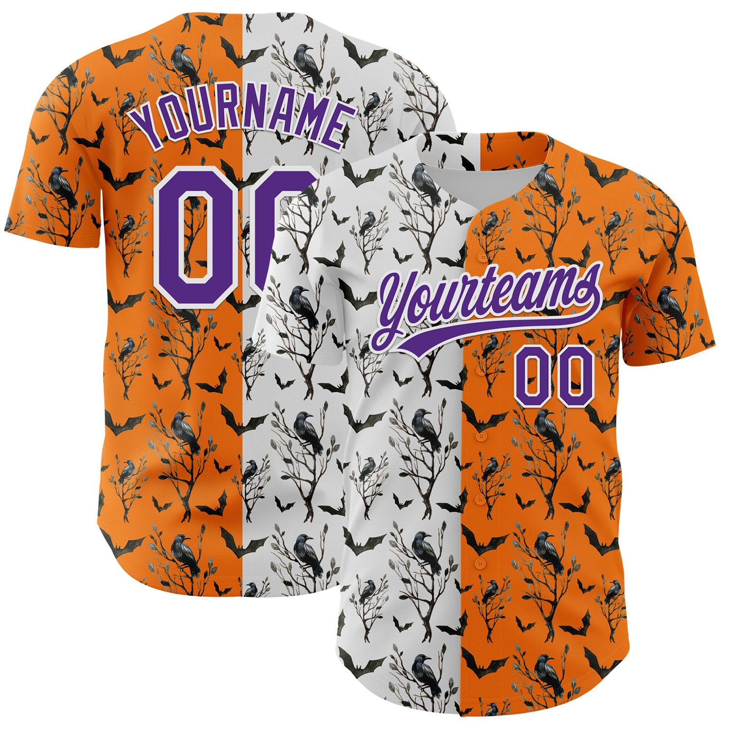 Personalized Halloween Baseball Jersey with Bay Orange Purple-White 3D Pattern Personalized Bay Orange Purple-White 3D Pattern