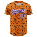 Personalized Halloween 3D Pattern Baseball Jersey Custom Name & Number - Bay Orange Purple-White Team Personalized Bay Orange