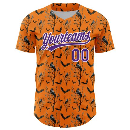 Personalized Halloween 3D Pattern Baseball Jersey Custom Name & Number - Bay Orange Purple-White Team Personalized Bay Orange