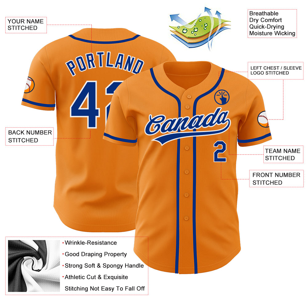 Custom Bay Orange Royal and White Baseball Jersey for Men and Women Personalized Bay Orange Royal-White Baseball Jersey - Image 3