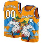 Custom Name and Number Basketball Jersey - Personalized Tropical Beach Hawaii Palm Trees 3D Pattern in Bay Orange White-Royal