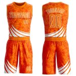 Custom Basketball Jersey with Personalized Name and Number, Sublimation Design, Bay Orange and White Wind Shapes, Round Neck