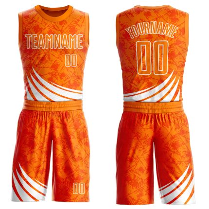 Custom Basketball Jersey with Personalized Name and Number, Sublimation Design, Bay Orange and White Wind Shapes, Round Neck