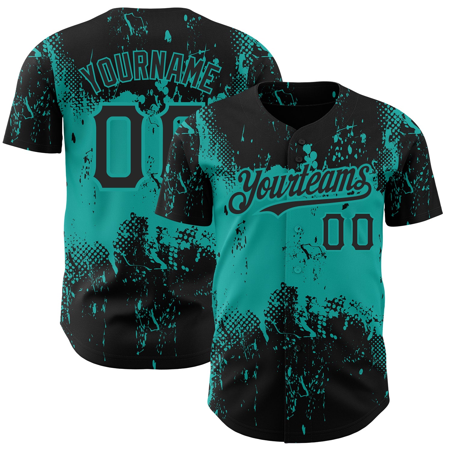 Personalized Black Aqua 3D Abstract Splatter Art Baseball Jersey for Men Personalized Black Aqua 3D Abstract Splatter Grunge