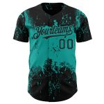 Custom Name and Number Black Aqua 3D Abstract Splatter Grunge Art Baseball Jersey - Personalized Team Jersey Personalized