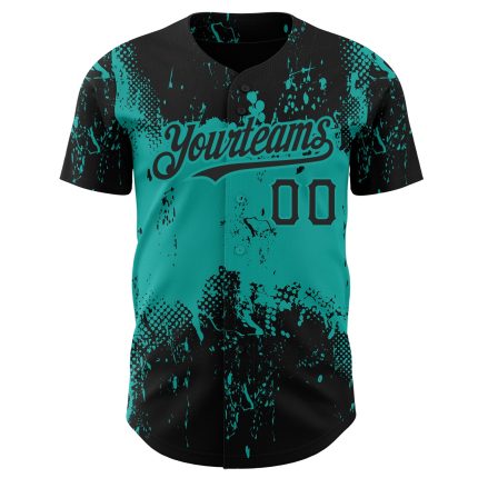 Custom Name and Number Black Aqua 3D Abstract Splatter Grunge Art Baseball Jersey - Personalized Team Jersey Personalized