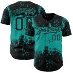 Custom Name and Number Black Aqua 3D Abstract Splatter Grunge Art Baseball Jersey - Personalized Team Jersey Personalized