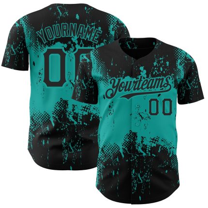Custom Name and Number Black Aqua 3D Abstract Splatter Grunge Art Baseball Jersey - Personalized Team Jersey Personalized