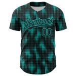 Custom Name and Number Authentic Baseball Jersey, Personalized Black Aqua 3D Pattern Design with Halftone Dots Personalized
