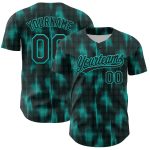 Custom Name and Number Authentic Baseball Jersey, Personalized Black Aqua 3D Pattern Design with Halftone Dots Personalized