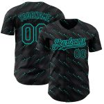 Personalized Black Aqua 3D Baseball Jersey with Slant Lines Design Personalized Black Aqua 3D Slant Lines Baseball Jersey