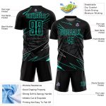 Personalized Soccer Jersey Black Aqua Lines Sublimation Uniform for Kids and Adults Personalized Black Aqua Lines Sublimation