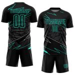 Personalized Soccer Jersey Black Aqua Lines Sublimation Uniform for Kids and Adults Personalized Black Aqua Lines Sublimation