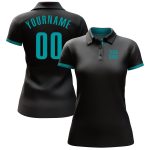 Personalized Aqua Black Golf Polo Shirt for Performance, Customizable Sportswear Personalized Black Aqua Performance Golf