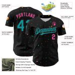 Personalized Baseball Jersey with Custom Name & Number - Black Aqua-Pink 3D Pattern Design Personalized Black Aqua-Pink 3D