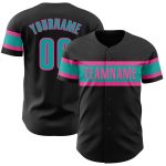 Personalized Aqua-Pink Black Baseball Jersey - Custom Authentic Design Personalized Black Aqua-Pink Authentic Baseball Jersey