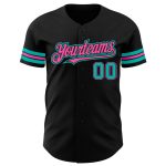 Custom Black Aqua-Pink Authentic Baseball Jersey with Personalized Name and Number Personalized Black Aqua-Pink Authentic