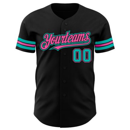 Custom Black Aqua-Pink Authentic Baseball Jersey with Personalized Name and Number Personalized Black Aqua-Pink Authentic