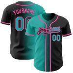 Custom Name Number Personalized Gradient Baseball Jersey Black Aqua Pink Personalized Black Aqua-Pink Authentic Gradient