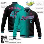 Personalized Gradient Aqua-Pink Bomber Jacket for Women Full-Snap Varsity Letterman Fashion Personalized Black Aqua-Pink