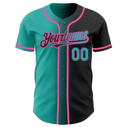 Personalized Aqua-Pink Gradient Black Fashion Baseball Jersey for Men and Women Personalized Black Aqua-Pink Gradient Fashion