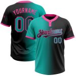 Personalized Aqua Pink Gradient Softball Jersey Unisex Two-Button Fashion Personalized Black Aqua-Pink Gradient Fashion Two-Button