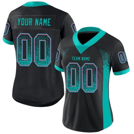 Custom Name Number Aqua-Pink Black Mesh Football Jersey Personalized Drift Fashion Team Gear Personalized Black Aqua-Pink