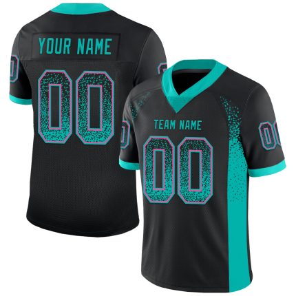 Custom Name Number Aqua-Pink Black Mesh Football Jersey Personalized Drift Fashion Team Gear Personalized Black Aqua-Pink