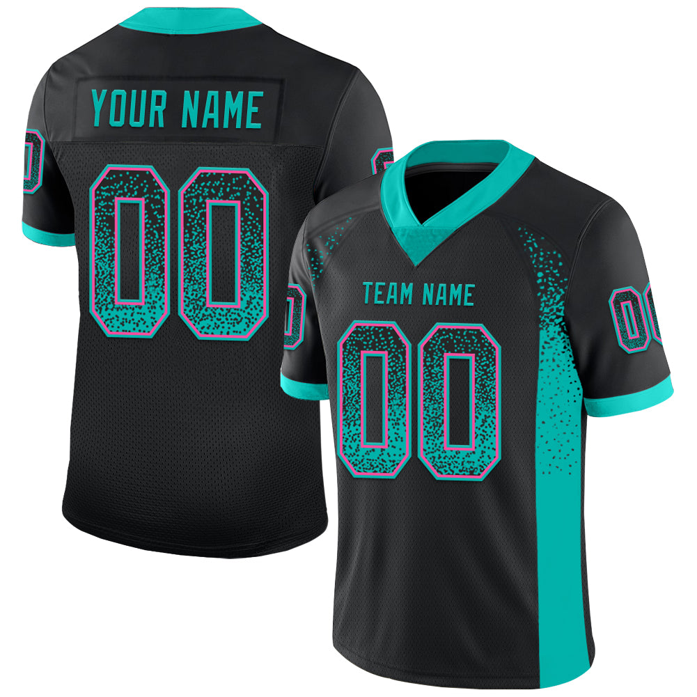 Custom Name Number Aqua-Pink Black Mesh Football Jersey Personalized Drift Fashion Team Gear Personalized Black Aqua-Pink