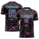 Personalized Aqua-Pink Black Sublimation Soccer Jersey Uniform Personalized Black Aqua-Pink Sublimation Soccer Uniform Jersey