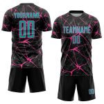 Custom Name Number Soccer Jersey Personalized Black Aqua-Pink Sublimation Team Uniform Personalized Black Aqua-Pink Sublimation