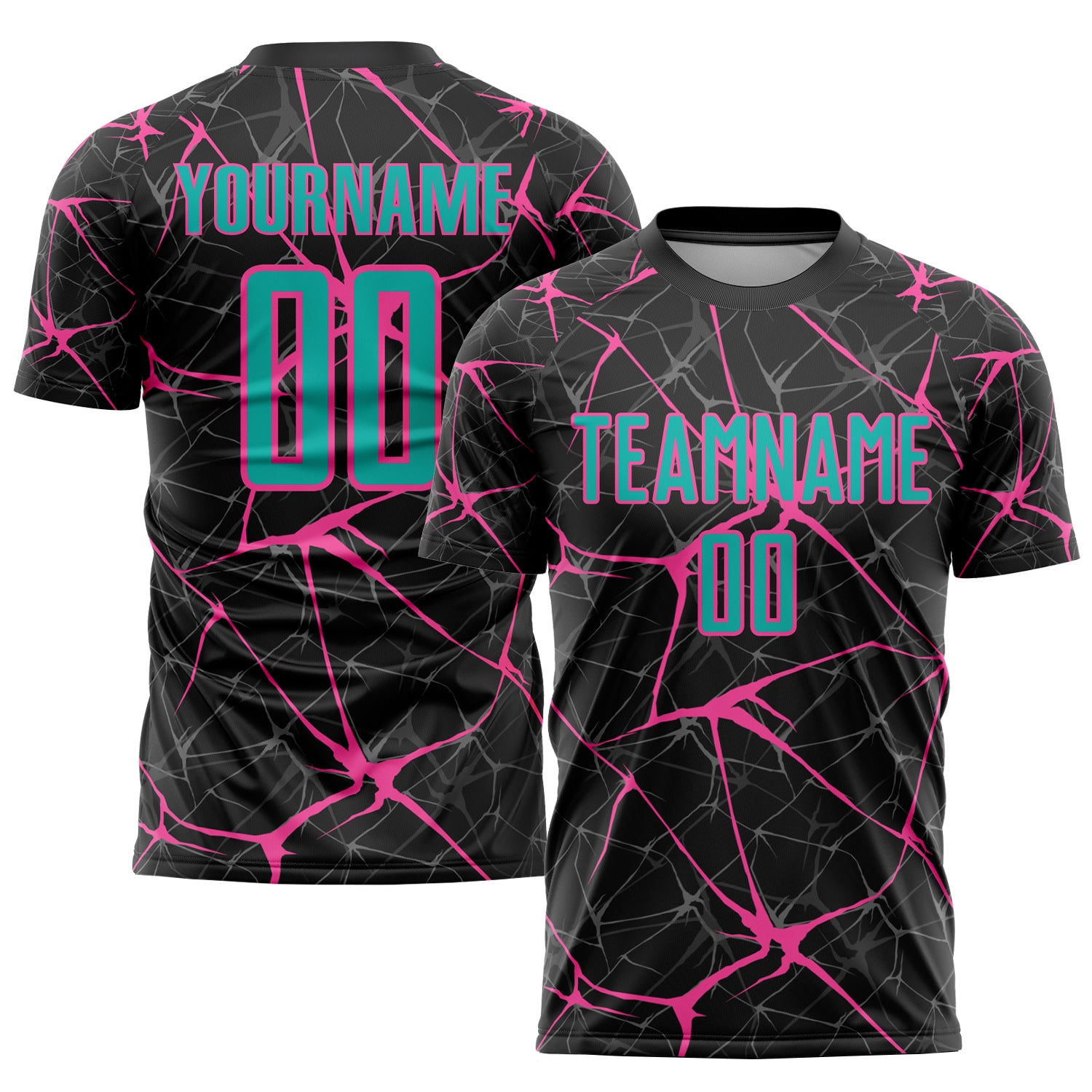 Custom Name Number Soccer Jersey Personalized Black Aqua-Pink Sublimation Team Uniform Personalized Black Aqua-Pink Sublimation