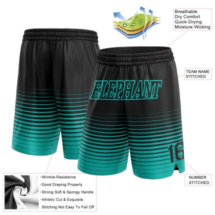 Custom Black Aqua Pinstripe Basketball Shorts with Name and Number - Personalized Team Fashion Authentic Personalized Black