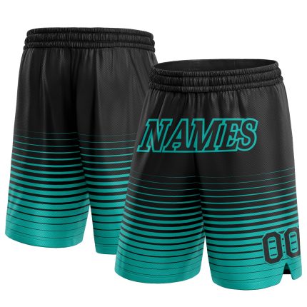 Personalized Black Aqua Basketball Shorts with Pinstripe Fade Design Personalized Black Aqua Pinstripe Fade Fashion Basketball