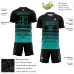 Personalized Black Aqua Pinstripe Soccer Jersey - Fade Fashion Sublimation Uniform Personalized Black Aqua Pinstripe Fade
