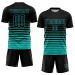 Personalized Black Aqua Pinstripe Soccer Jersey - Fade Fashion Sublimation Uniform Personalized Black Aqua Pinstripe Fade