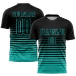 Custom Name and Number Personalized Black Aqua Pinstripe Soccer Uniform Jersey - Fashion Sublimation Team Kit Personalized