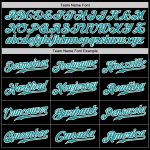 Personalized Black Pinstripe Baseball Jersey with Teal and White Accents Personalized Black Aqua Pinstripe Teal-White Baseball