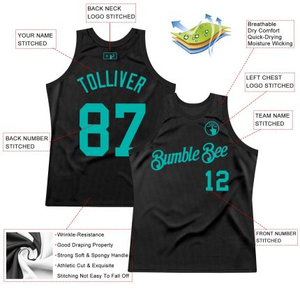 Custom Black Aqua Basketball Jersey - Personalized Throwback Sports Apparel Personalized Black Aqua Throwback Basketball