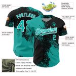 Custom Name and Number 3D Pattern Baseball Jersey - Black Aqua-White Abstract Brush Stroke Design Personalized Black Aqua-White