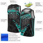 Custom Basketball Jersey with 3D Torn Paper Design - Personalized Black Aqua-White Team Name and Number Personalized Black