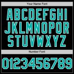 Custom Team Name Number Bomber Hoodie Jacket Personalized Black Aqua White Full-Snap Varsity Letterman Personalized Black