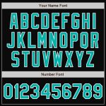Customizable Black Aqua-White Varsity Letterman Bomber Jacket Full-Snap Design Personalized Black Aqua-White Bomber Full-Snap